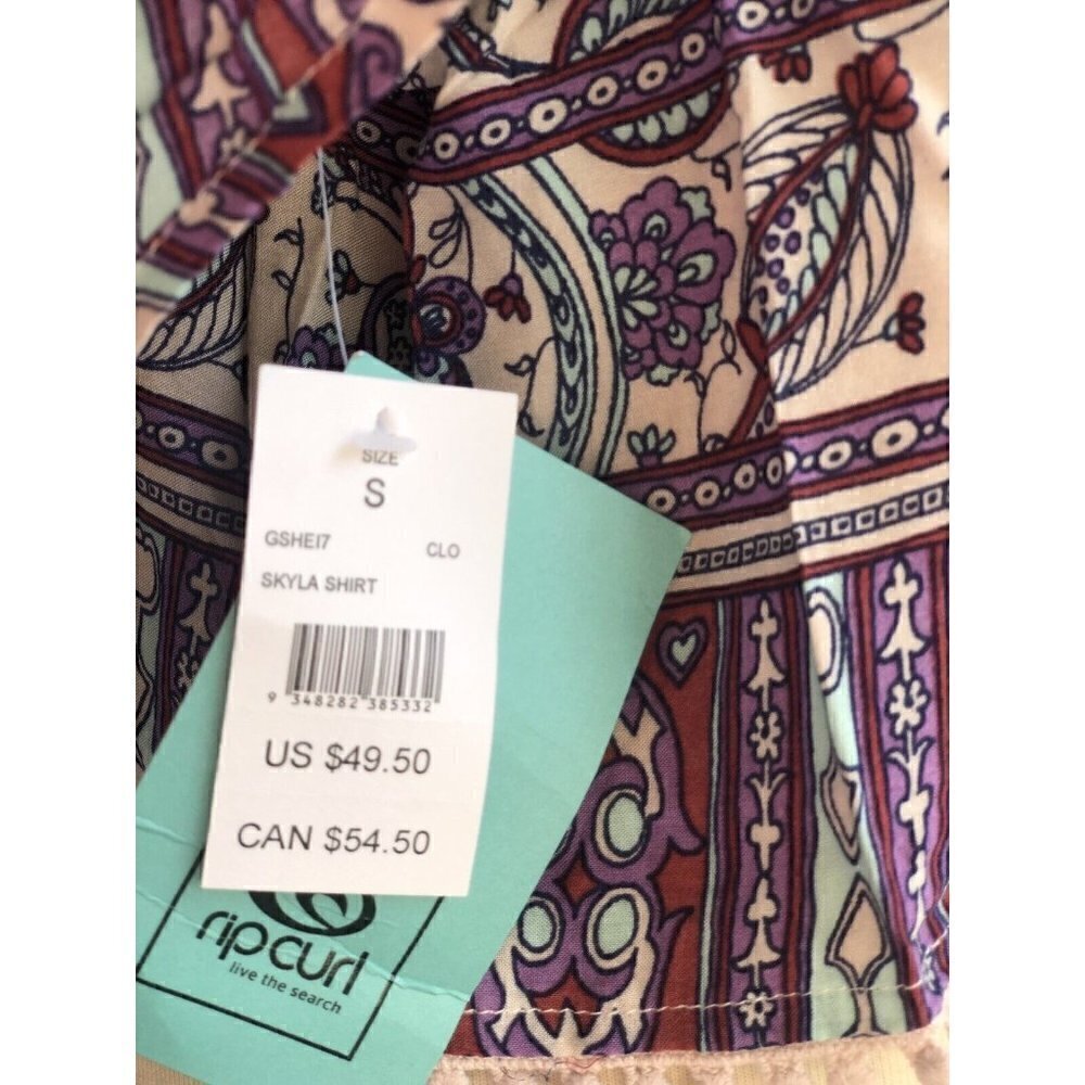 Rip Curl Women's Purple Blouse Floral Skyla Printed Shirt Top size S M - Picture 7 of 11